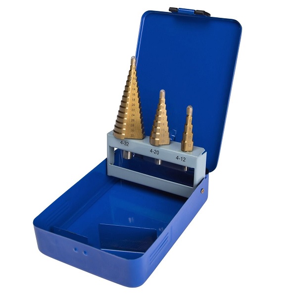 3 Piece HSS Step Drill Set In Case - 4-32mm (image for) 3 Piece HSS Step Drill Set In Case - 4-32mm