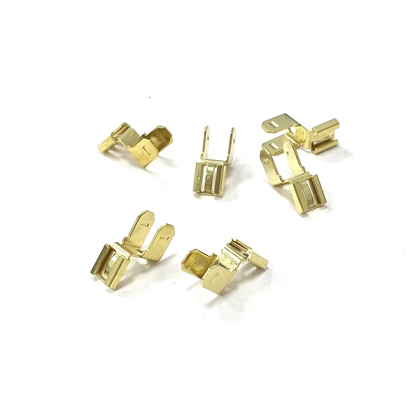 6.3mm Twin Piggyback Spade Lucar Terminal - Right Angled Brass (image for) 6.3mm Twin Piggyback Spade Lucar Terminal - Right Angled Brass