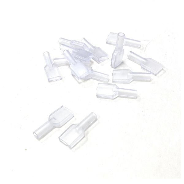 Soft PVC 6.3mm Spade Terminal Covers - Round Cable Entry (image for) Soft PVC 6.3mm Spade Terminal Covers - Round Cable Entry